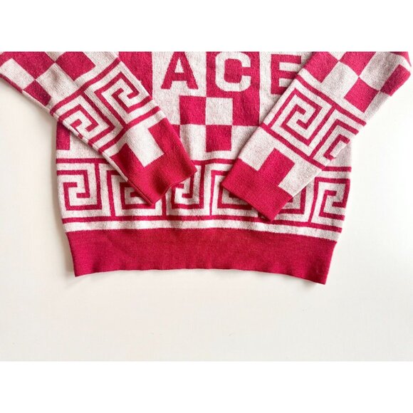 PALACE Check-It Knit Red White Logo Check Wool Blend Crew Neck Sweater, Size L - Picture 9 of 16